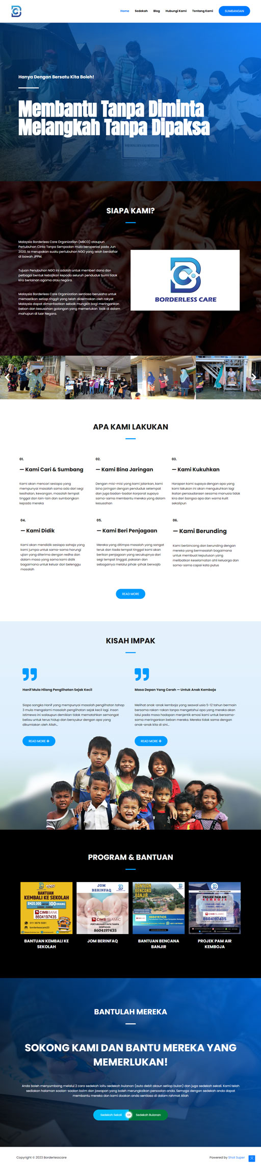 Corporate website Borderless Care NGO Malaysia - portfolio Onesty Digital